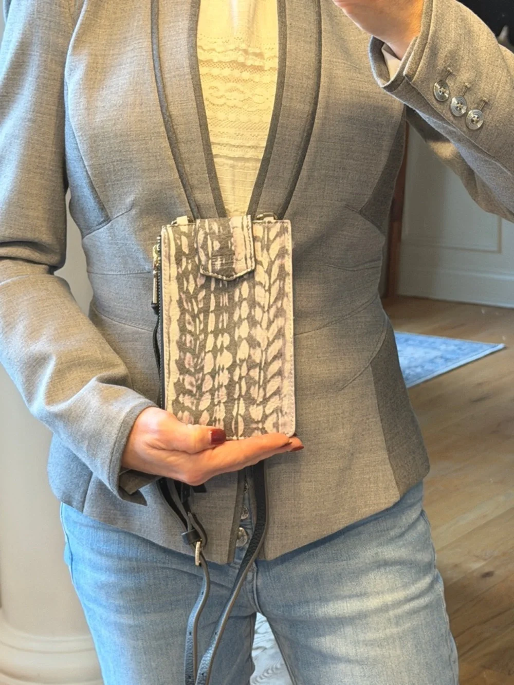 Aimee‎ Kestenberg Boho Gray/Black Phone Crossbody Dual Strap (VGUC)